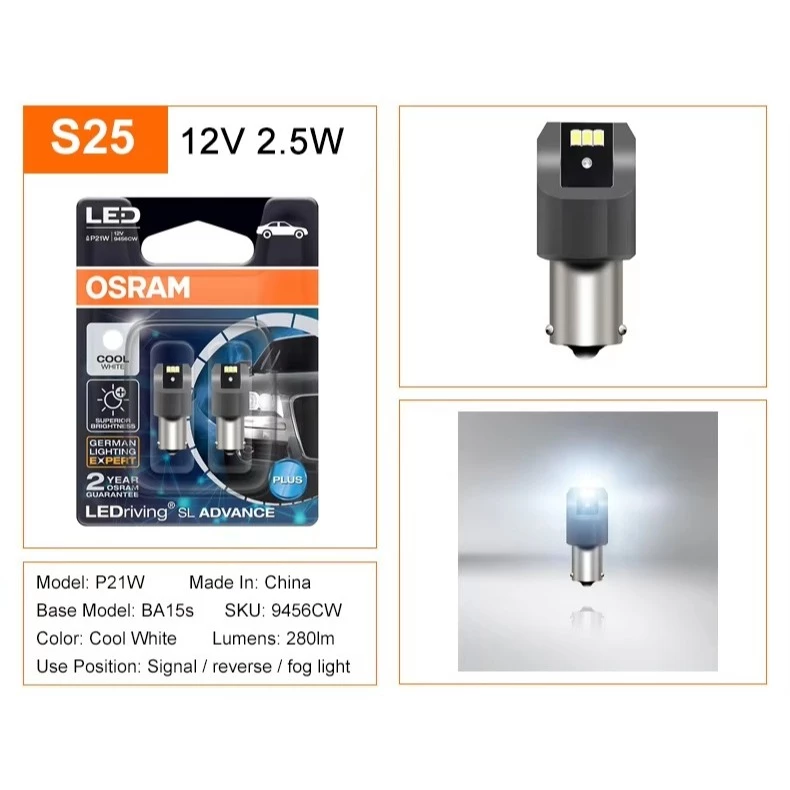 Bóng đèn Led Osram P21 tín hiệu, báo rẽ, demi, định vị, lùi, biển số, nội thất,.. siêu sáng trắng 9456CW 2.5W - Ảnh 5