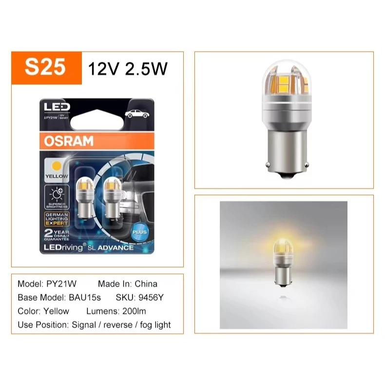 Bóng đèn Led Osram P21 tín hiệu, báo rẽ, demi, định vị, lùi, biển số,.. siêu sáng vàng 9456Y 2.5W - Ảnh 5
