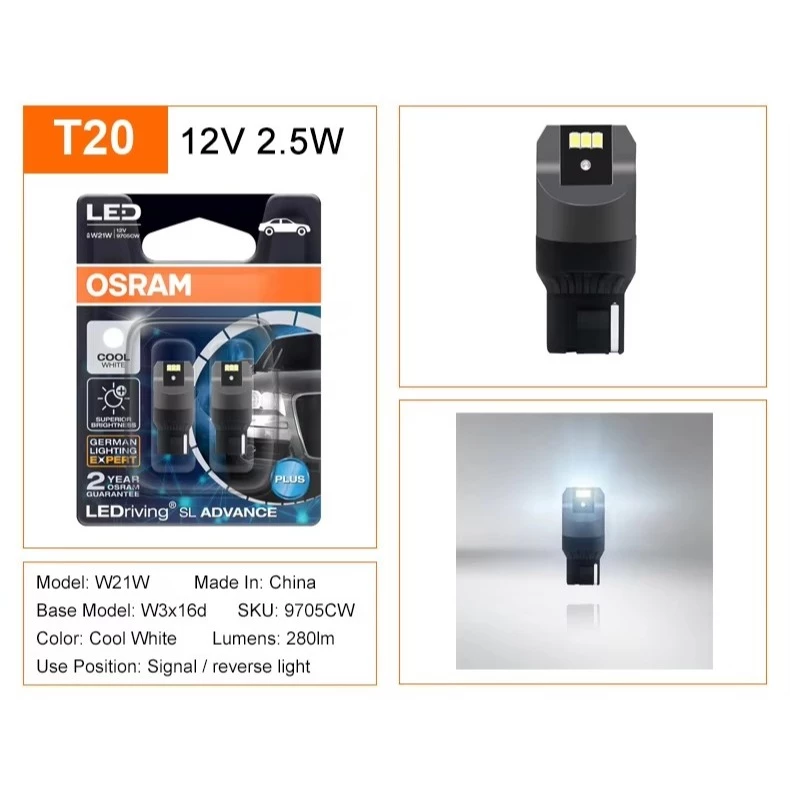 Bóng đèn Led Osram T20 tín hiệu, báo rẽ, demi, định vị, lùi, biển số, nội thất,.. sáng trắng 9705CW 2.5W - Ảnh 5