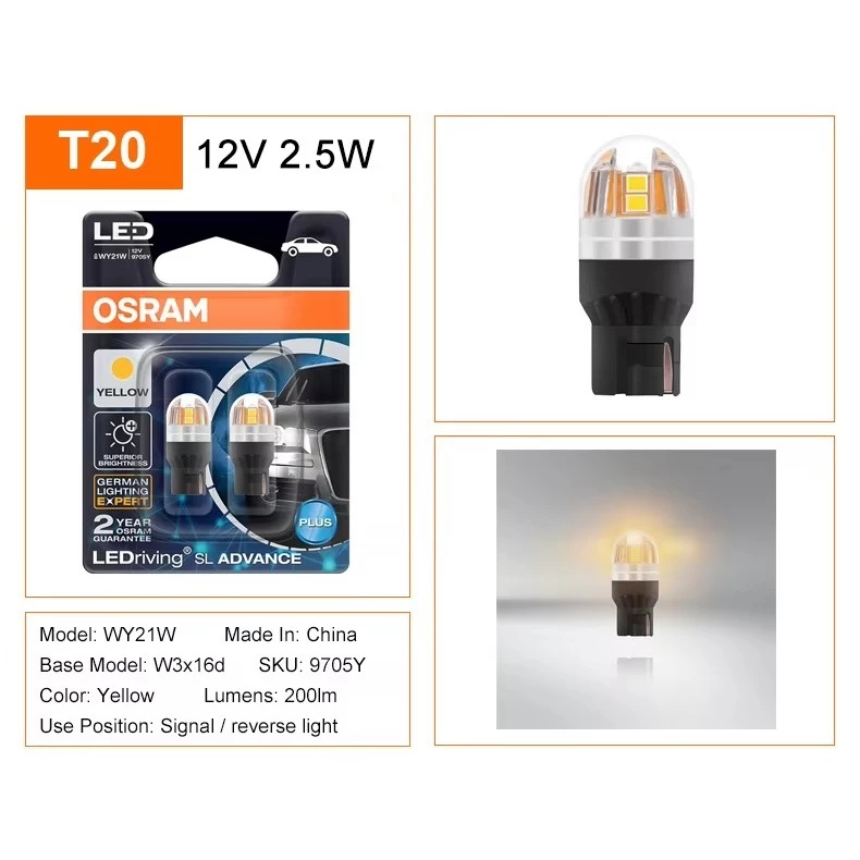 Bóng đèn Led Osram T20 ô tô tín hiệu, báo rẽ, demi, định vị, lùi, biển số,.. sáng trắng 9705CW - vàng 9705Y - đỏ 9715R - Ảnh 6