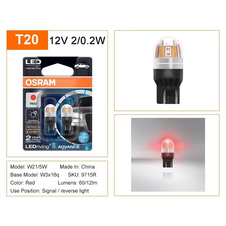 Bóng đèn Led Osram T20 ô tô tín hiệu, báo rẽ, demi, định vị, lùi, biển số,.. sáng trắng 9705CW - vàng 9705Y - đỏ 9715R - Ảnh 7